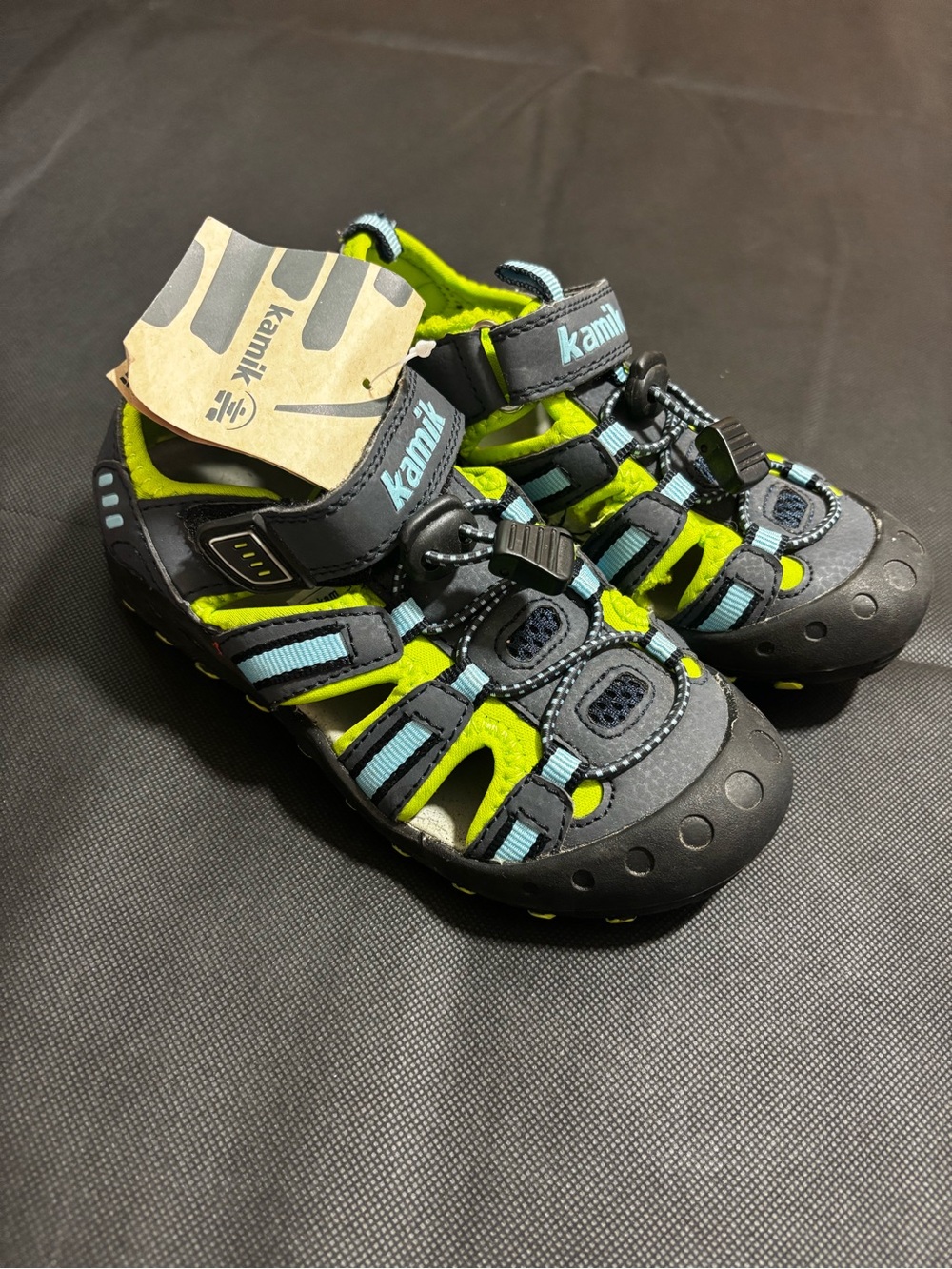 Boys Kamik Crab Sandals Lime Green/Blue NWT Size 12